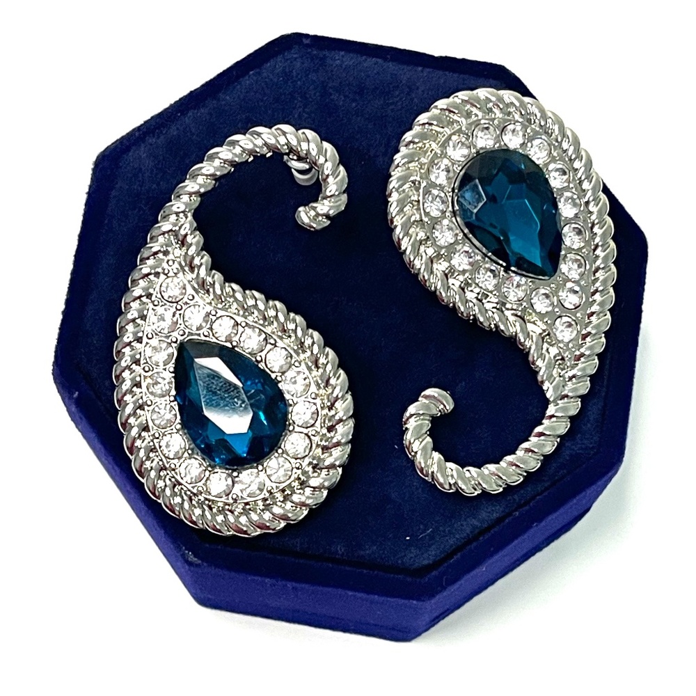 Royal Blue Teardrop Silver-Tone Earrings